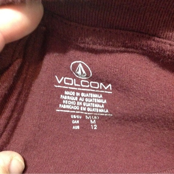 VOLCOM Size Medium 100% Cotton Maroon Oversized Crop Top Short Sleeve Crewneck - Picture 5 of 9